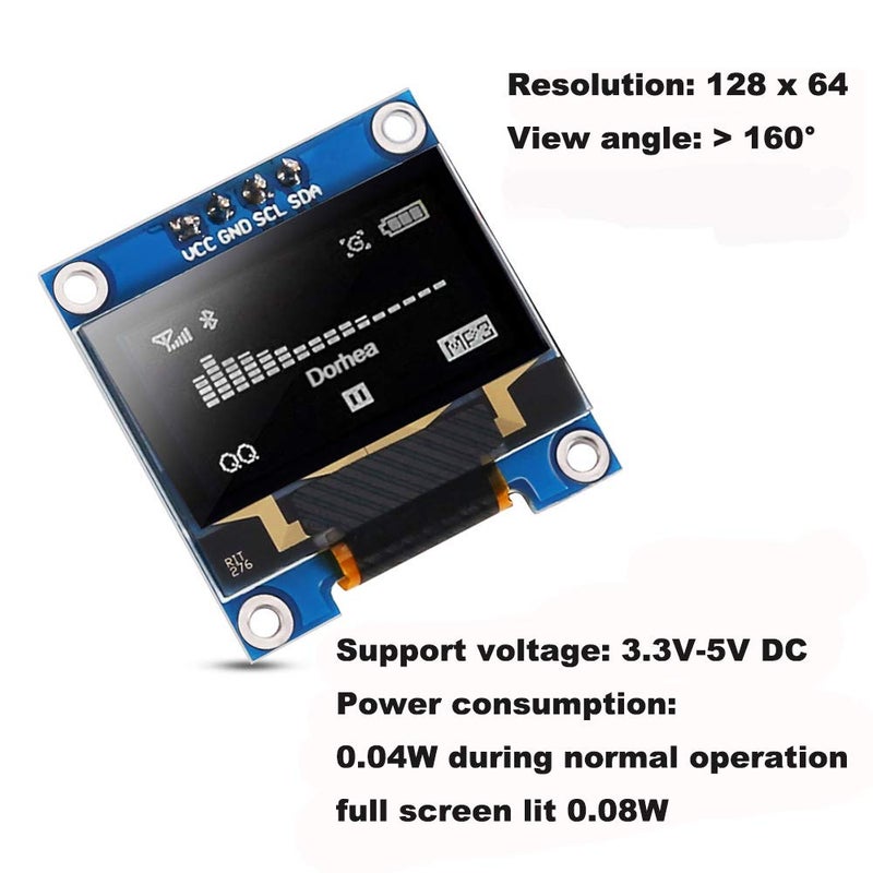 DORHEA 6PCS 0.96â€™â€™ OLED Display Module 12864 128x64 Pixel LCD White Light SSD1306 Driver Board I2C Serial 0.96 inch IIC Chip 4 Pin Self-Luminous Display Board Compatible with Raspberry Pi - Image 4